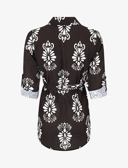 Chemise manches rabattables et motif arabesque - Noir - 2