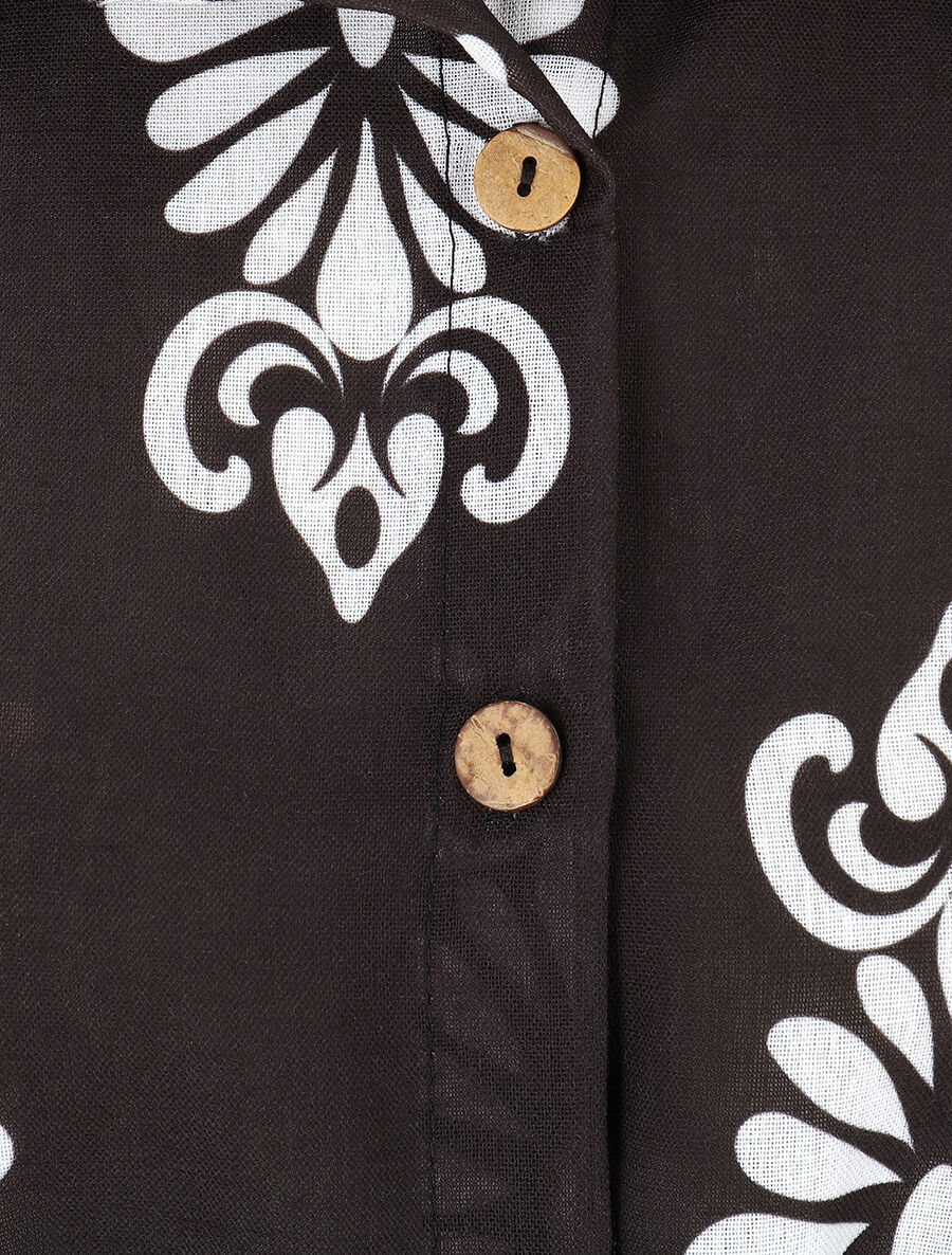 Chemise manches rabattables et motif arabesque - Noir - 3