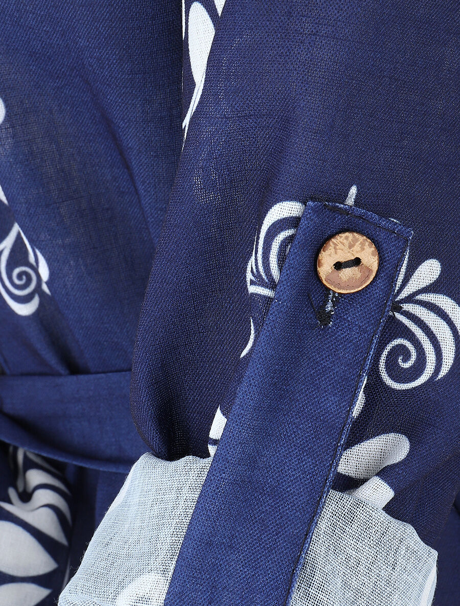 Chemise manches rabattables et motif arabesque - Bleu foncé - 3