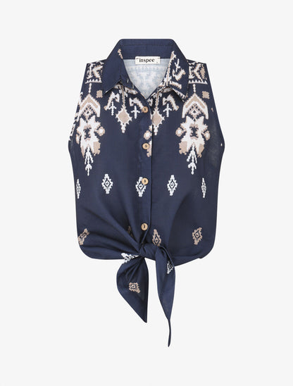 Chemise sans manches imprimé graphique - Marine - 4