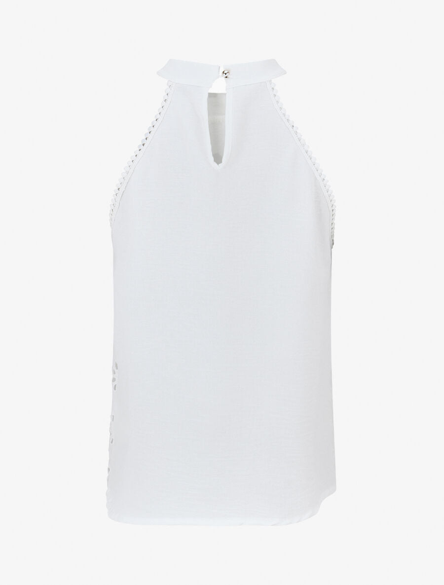 Top sans manches en broderie anglaise col américain - Blanc - 2