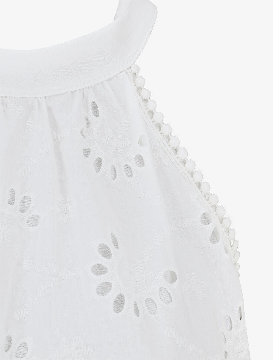 Top sans manches en broderie anglaise col américain - Blanc - 3