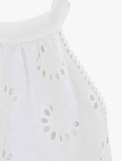 Top sans manches en broderie anglaise col américain - Blanc - 3