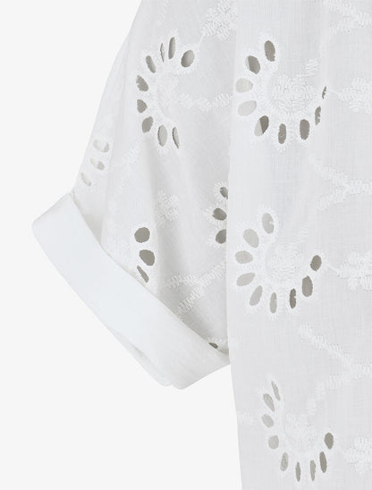 Chemise manches courtes en broderie anglaise - Blanc - 3