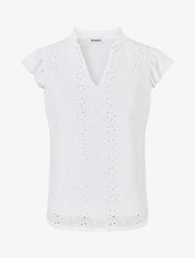 Top droit en broderie anglaise mancherons volantés - Blanc - 4