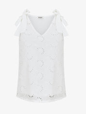 Débardeur droit en broderie anglaise à noeuds - Blanc - 1