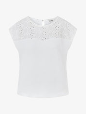 Top boule sans manches col en broderie anglaise - Blanc - 4