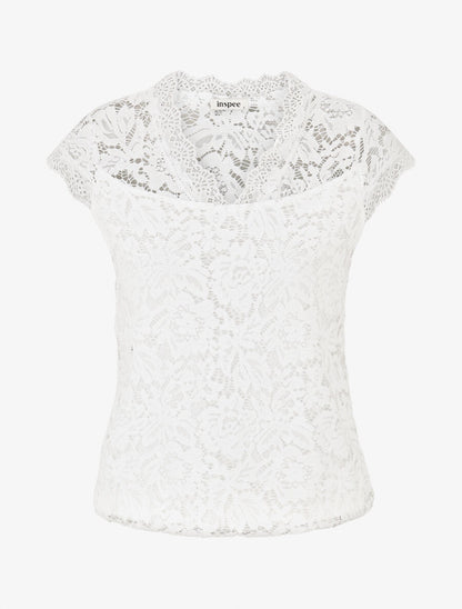 Top droit en dentelle col V - Blanc - 4