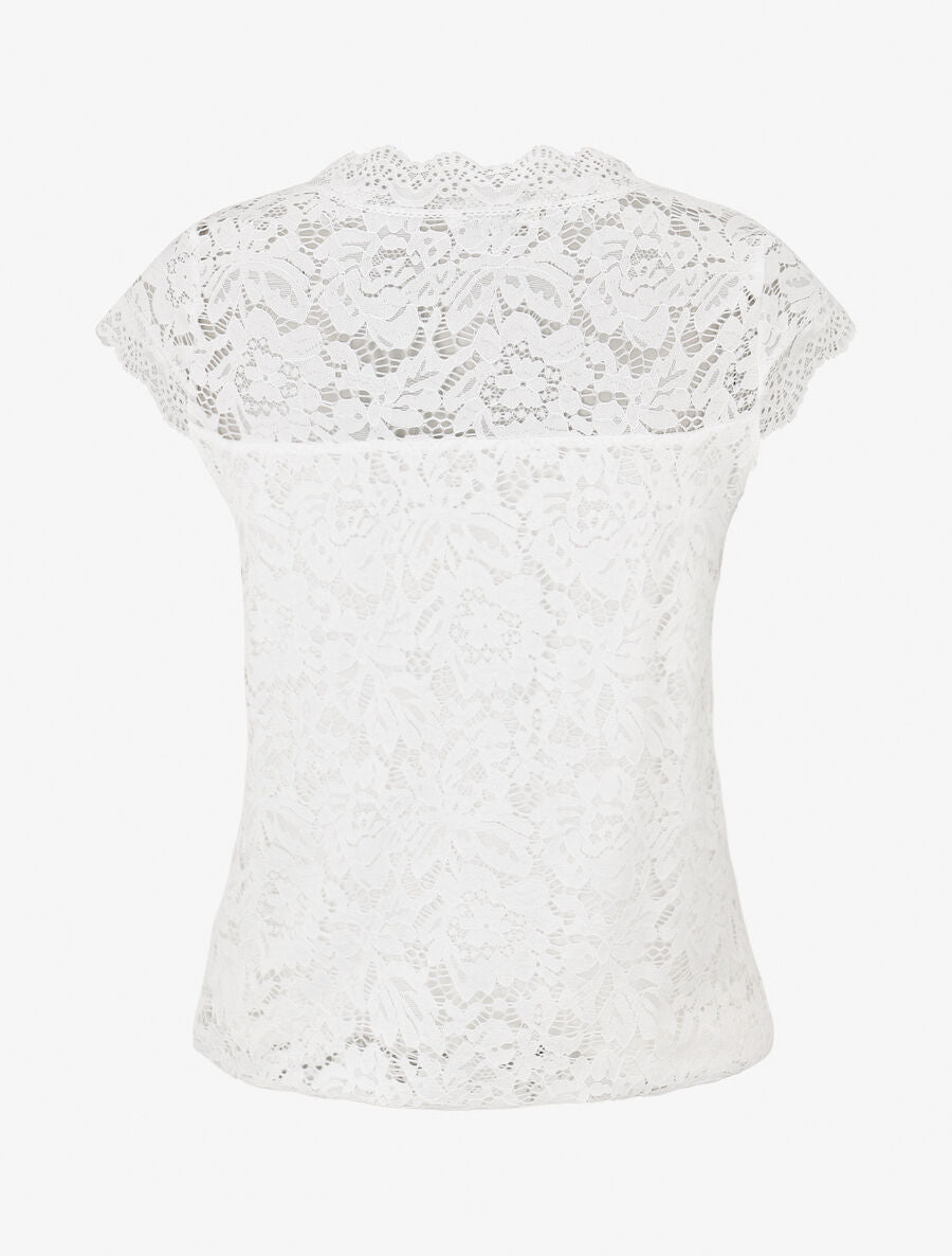 Top droit en dentelle col V - Blanc - 2