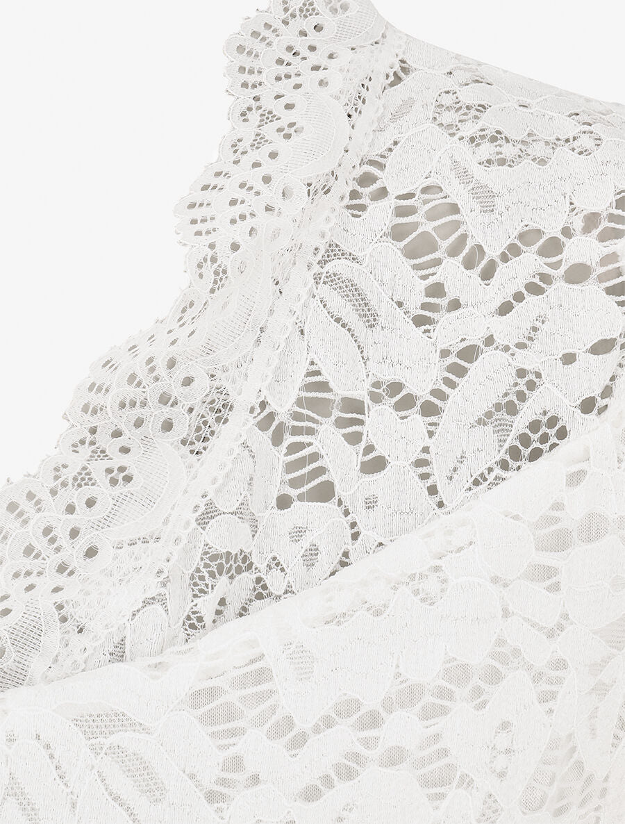 Top droit en dentelle col V - Blanc - 3