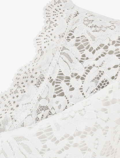Top droit en dentelle col V - Blanc - 3