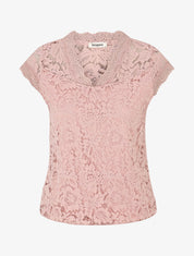Top droit en dentelle col V - Rose - 1