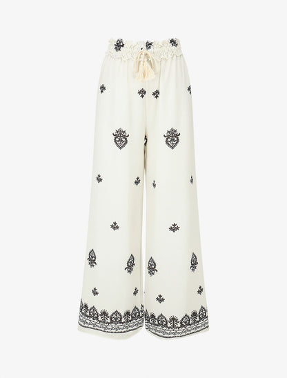 Pantalon élastiqué à imprimé fantaisie et mosaïque - Beige - 4