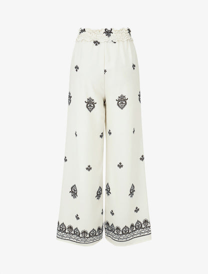 Pantalon élastiqué à imprimé fantaisie et mosaïque - Beige - 2