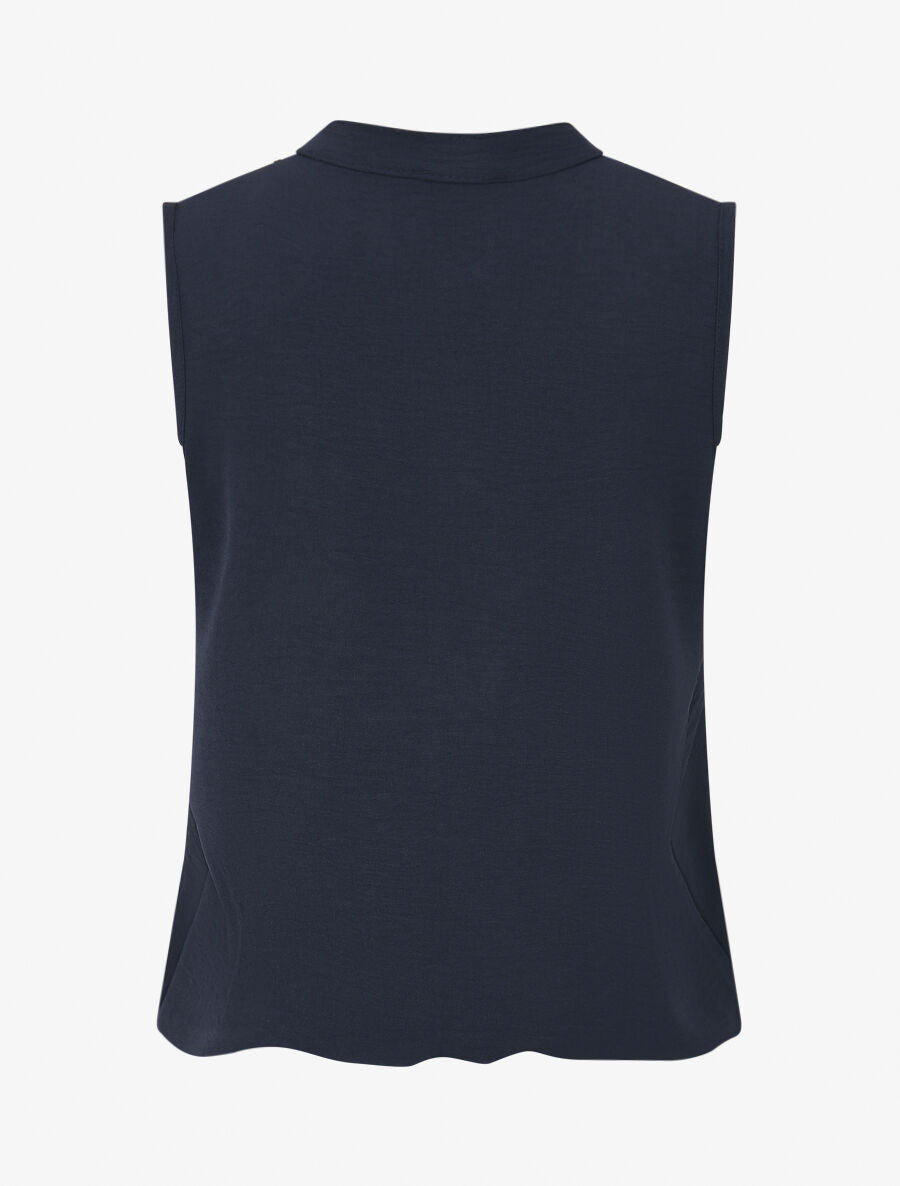 Top droit sans manches empiècements crochet - Marine - 2