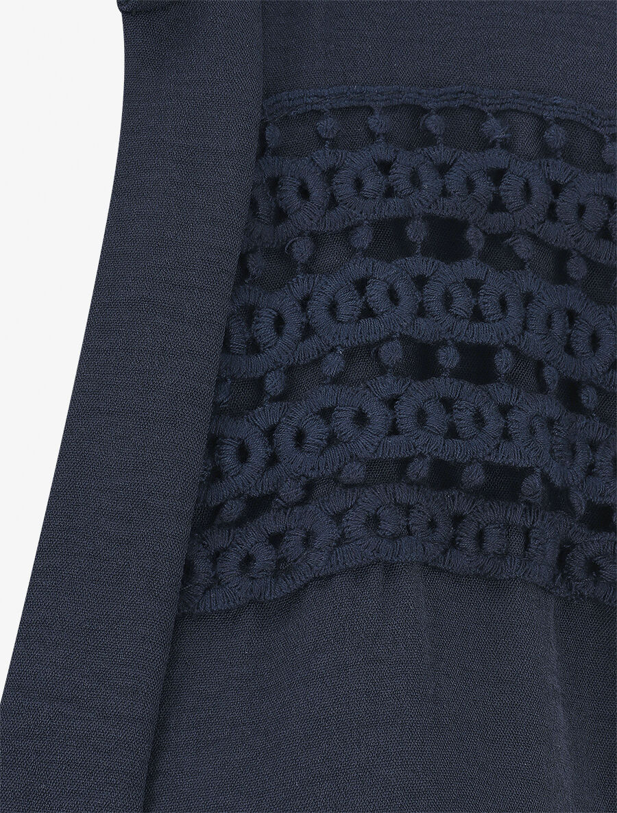 Top droit sans manches empiècements crochet - Marine - 3