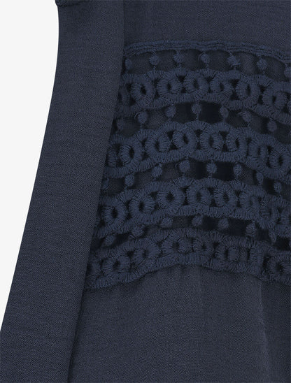 Top droit sans manches empiècements crochet - Marine - 3