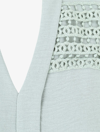 Top droit sans manches empiècements crochet - Vert d&