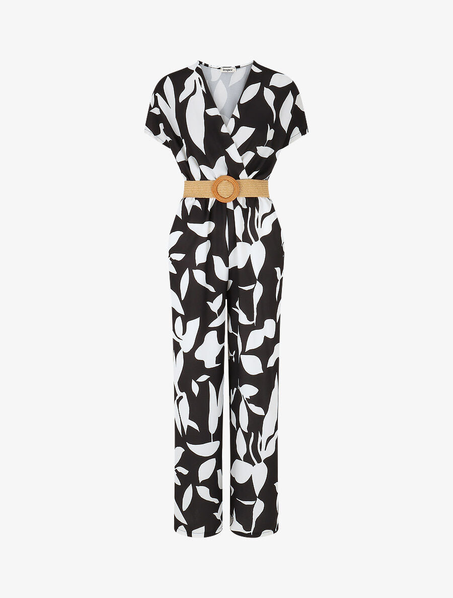 Combinaison droite manches courtes imprimé graphique - Noir - 1