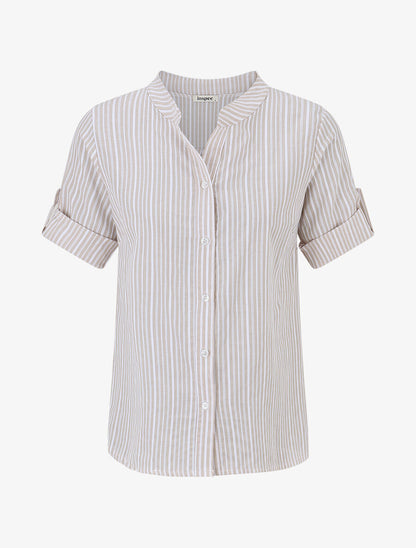 Chemise manches 3/4 à rayures - Beige - 1