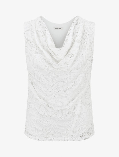 Top en dentelle sans manches à col bénitier - Blanc - 1