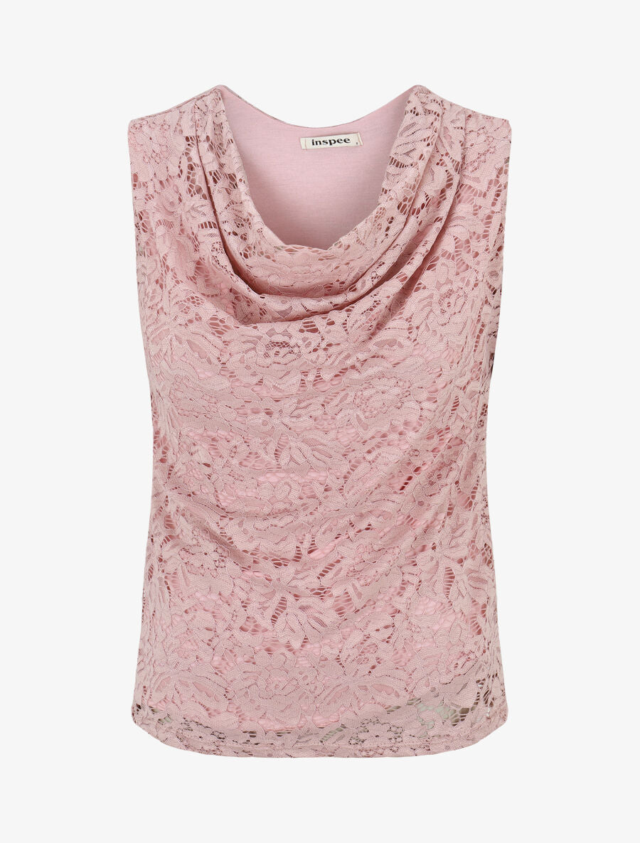 Top en dentelle sans manches à col bénitier - Rose - 4