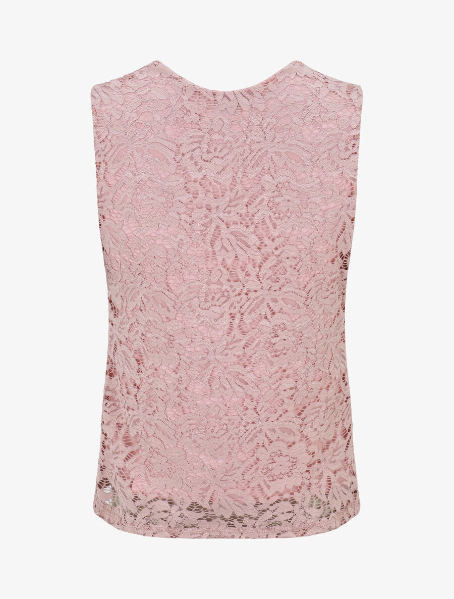 Top en dentelle sans manches à col bénitier - Rose - 2