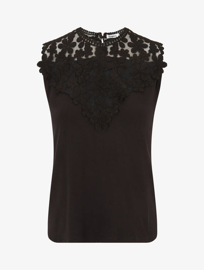 Top sans manches col rond en dentelle - Noir - 4
