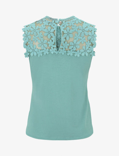 Top sans manches col rond en dentelle - Vert d&