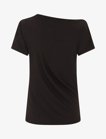 Top drapé à manches courtes asymétriques - Noir - 2