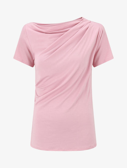 Top drapé à manches courtes asymétriques - Rose - 4