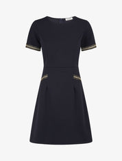 Robe ajustée à broderie dorée - Marine - 1