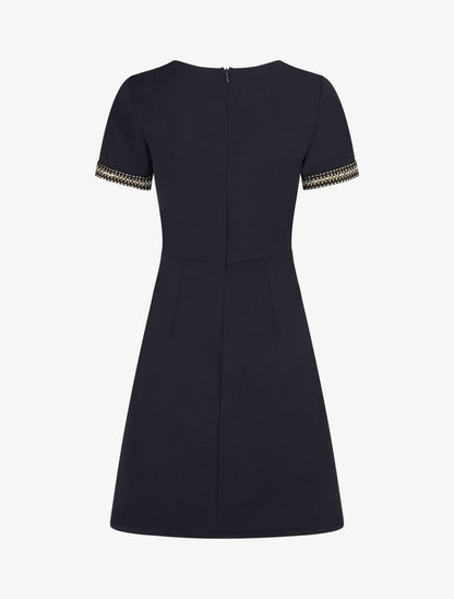 Robe ajustée à broderie dorée - Marine - 2