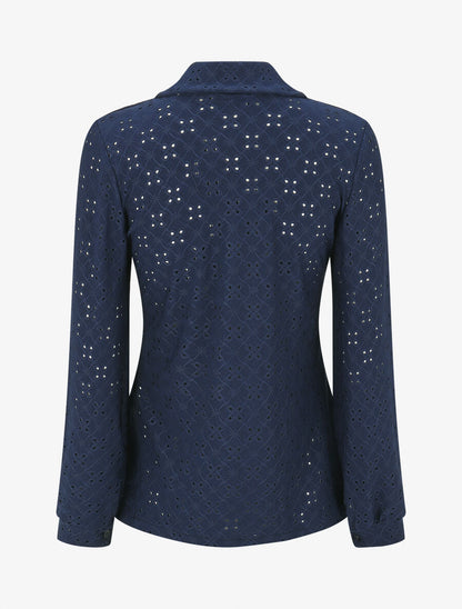 Chemise ajourée à manches longues - Marine - 2