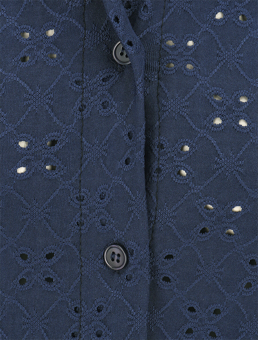 Chemise ajourée à manches longues - Marine - 3