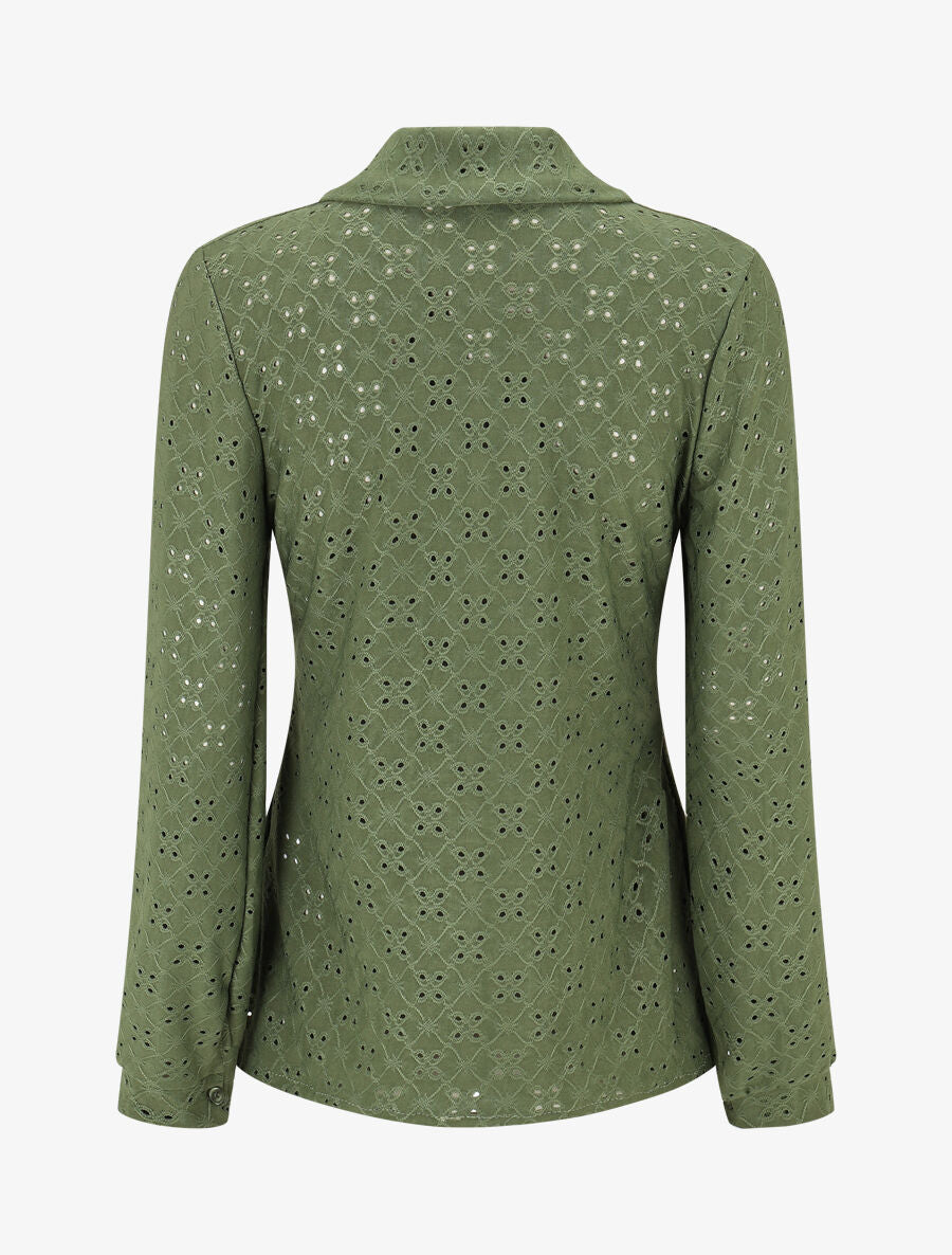Chemise ajourée à manches longues - Kaki - 2