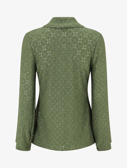 Chemise ajourée à manches longues - Kaki - 2