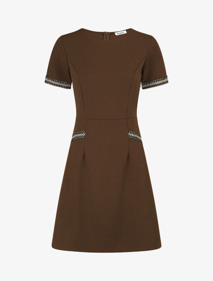 Robe ajustée à broderie dorée - Marron - 1