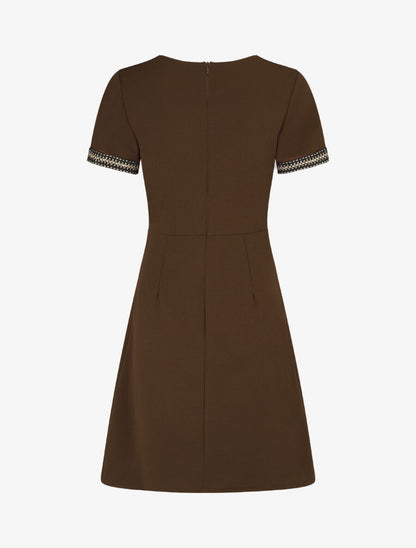 Robe ajustée à broderie dorée - Marron - 2
