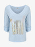 Pull fin à flocage irisé et manches retroussables - Bleu ciel - 4