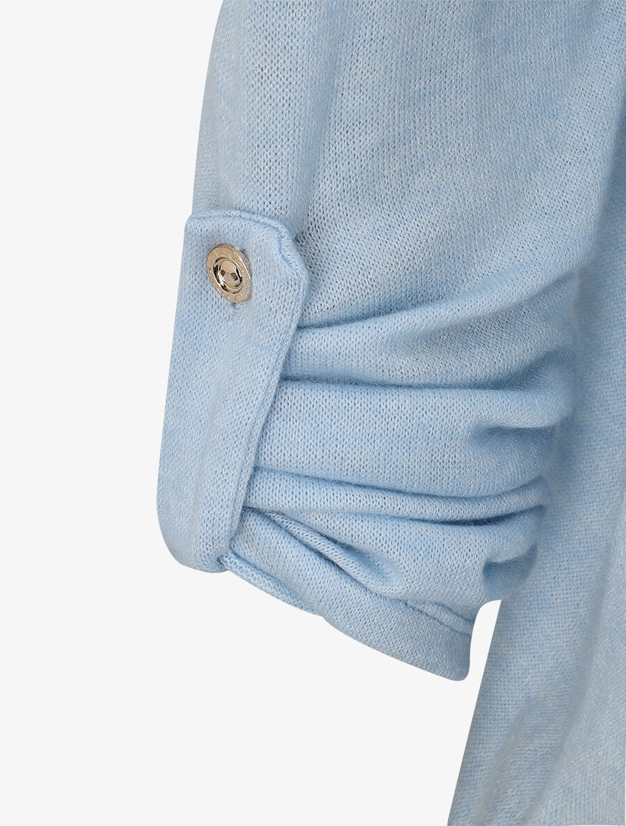 Pull fin à flocage irisé et manches retroussables - Bleu ciel - 3