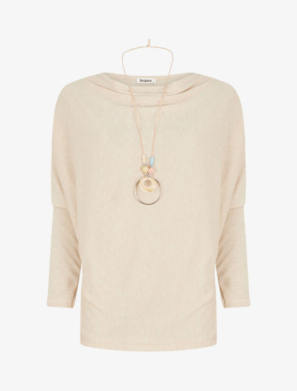 Pull fin manches longues à col bénitier - Beige - 1