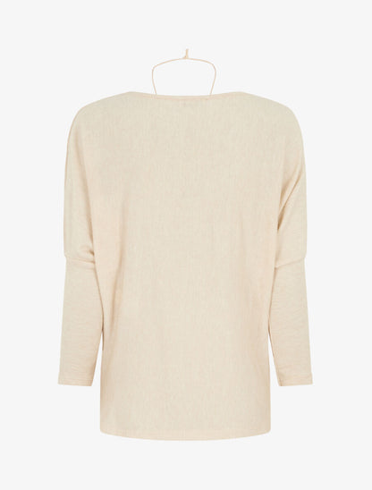 Pull fin manches longues à col bénitier - Beige - 2