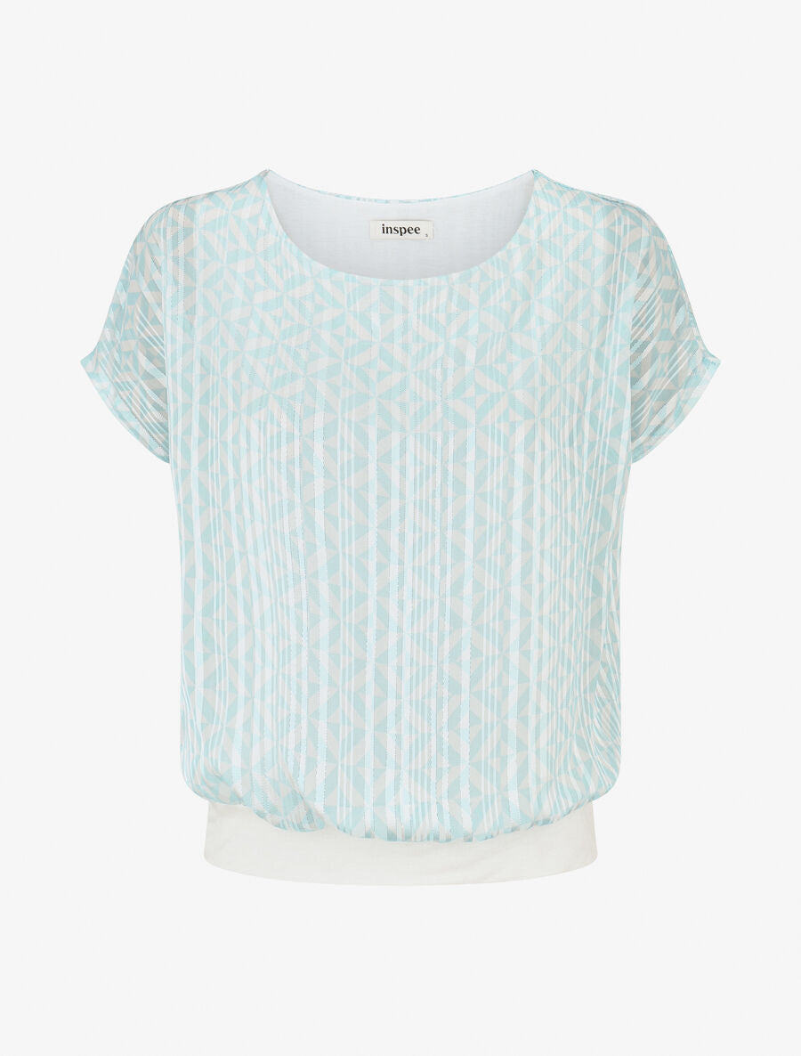 Top manches courtes chauve-souris imprimé graphique - Turquoise - 1