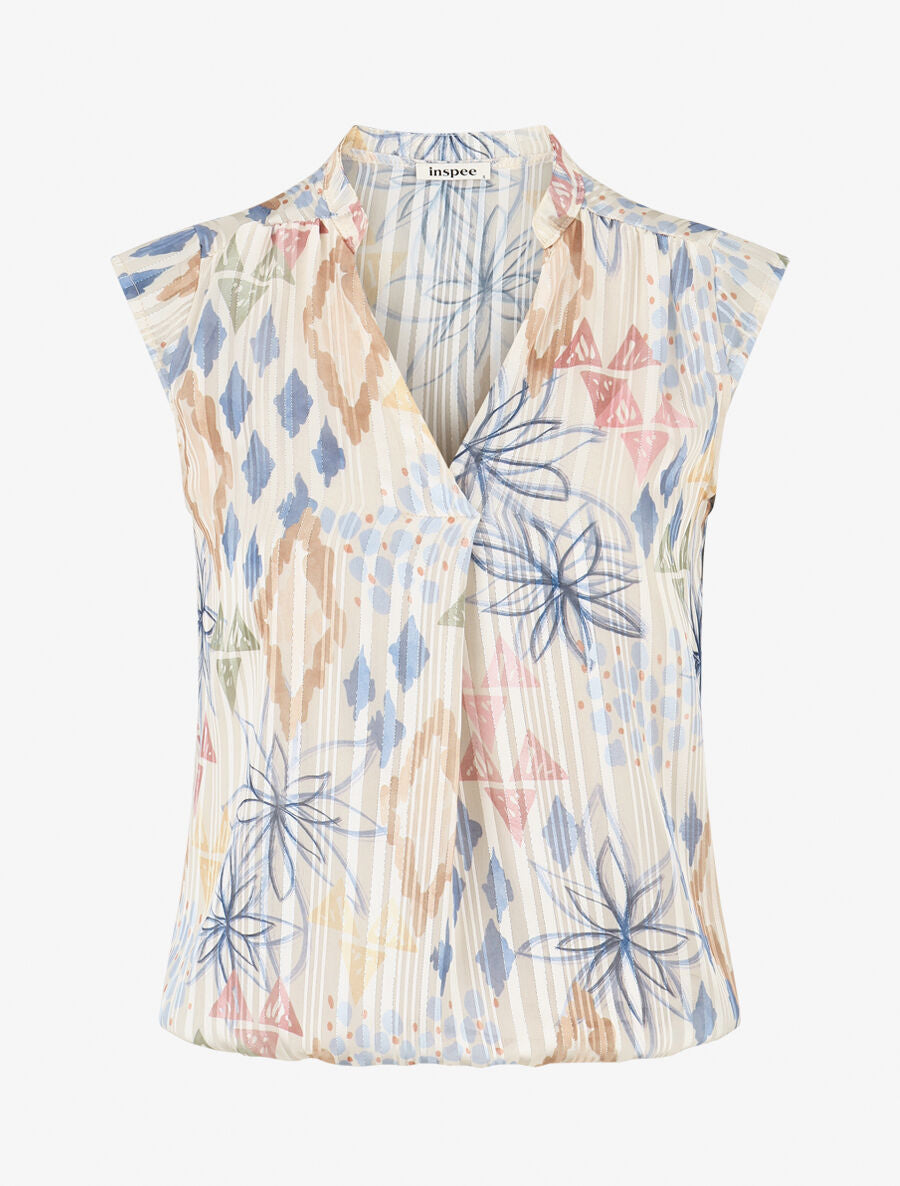 Top sans manches irisé imprimé floral - Bleu clair - 1