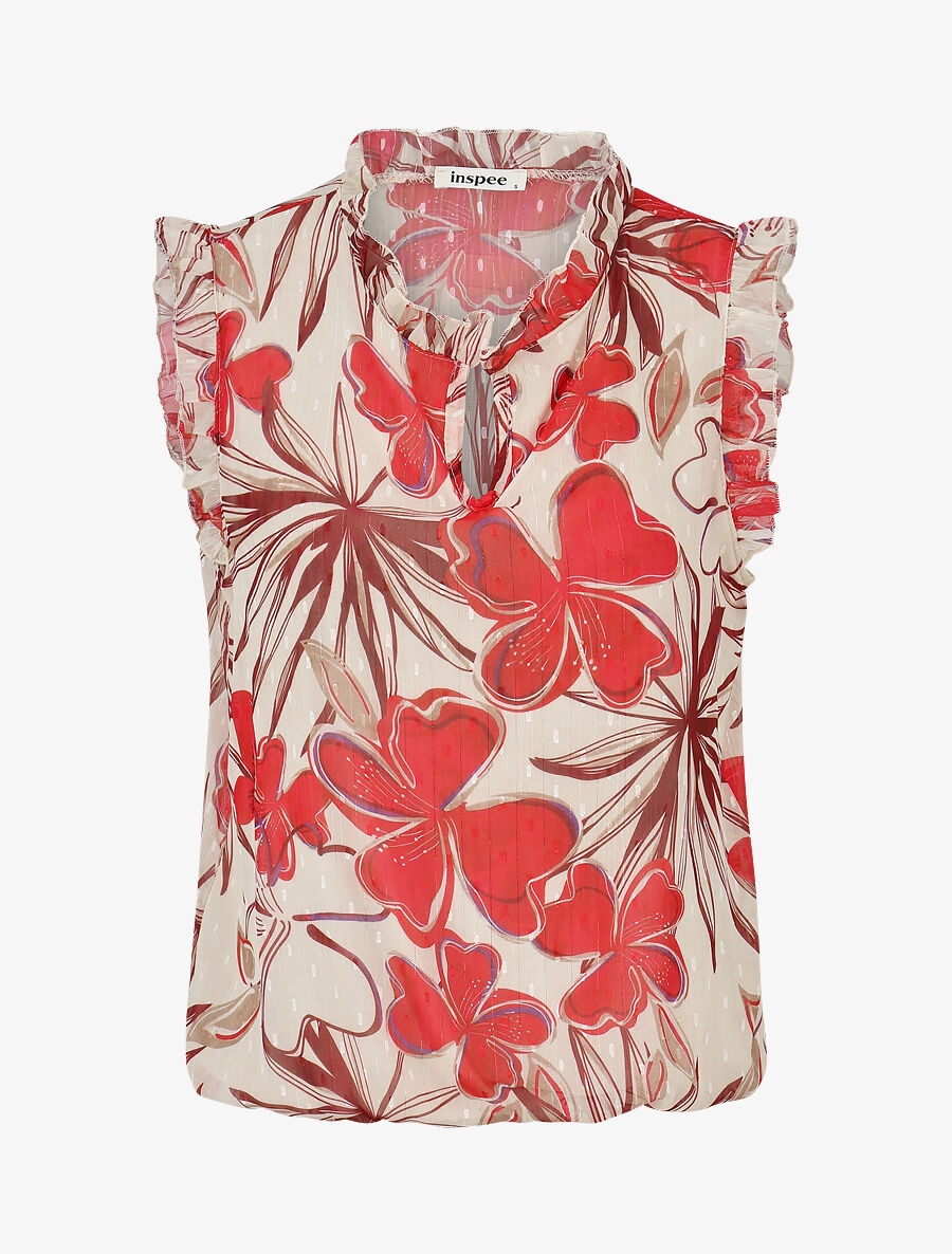 Top sans manches irisé imprimé fleuri - Rouge - 4