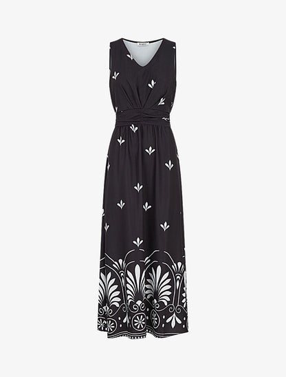 Robe longue sans manches à fleurs style arabesque - Noir - 4