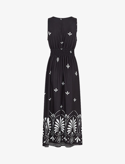 Robe longue sans manches à fleurs style arabesque - Noir - 2