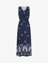 Robe longue sans manches à fleurs style arabesque - Marine - 1