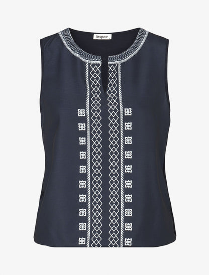 Top sans manches à imprimé style broderie - Marine - 1